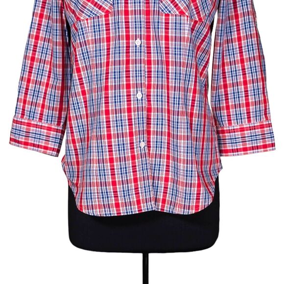 Chaps Ralph Lauren Women's Shirt Button Up Red Blue Plaid Check Blouse Top Large - Picture 6 of 8